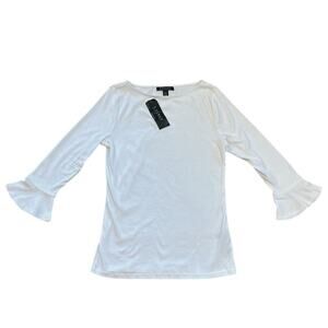 Lauren Ralph Lauren Top Shirt Womens Size Medium White 3/4 Bell Sleeve Cotton